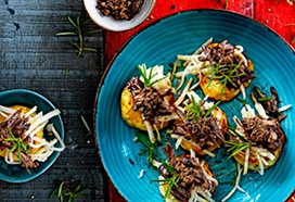 Torentjes van rundvlees, knolselderij, truffel en gratin