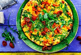 Frittata met zoete aardappel, rucola en pecorino