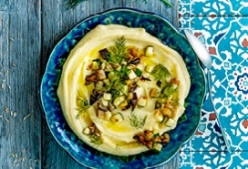 Loaded puree met geroosterde courgette, aubergine en dille