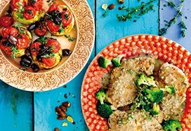 Kipfilet met amandelsaus en gratins