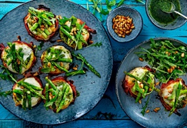 Gratin met groene asperges en parmaham