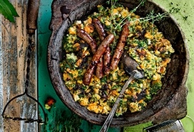 Verrassende Stamppot met zoete aardappel en chipolataworstjes