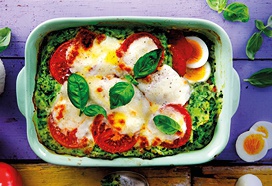 Spinazie-ovenschotel met ei, tomaat en mozzarella
