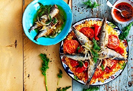 Sardines in escabeche met tomaten-paprikataart