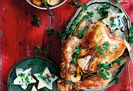 Gevulde kalkoen met geroosterde-groentepuree