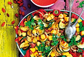 Geroosterde paprika’s met aardappeldobbelsteentjes en romescosaus