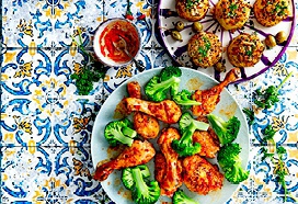 Kip piri piri met olijven-knoflookgratins