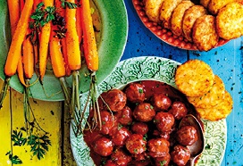 Albóndigas in rode wijn saus met röstirondjes