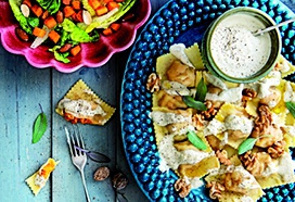 Ravioli met zoete aardappel en amaretti